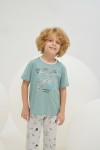 8779 Erkek Çocuk Baskılı Pijama Takım-YEŞİL