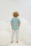 8779 Erkek Çocuk Baskılı Pijama Takım-YEŞİL