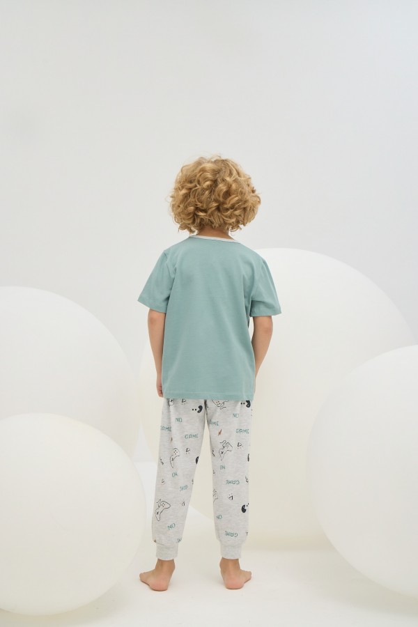 8779 Erkek Çocuk Baskılı Pijama Takım-YEŞİL
