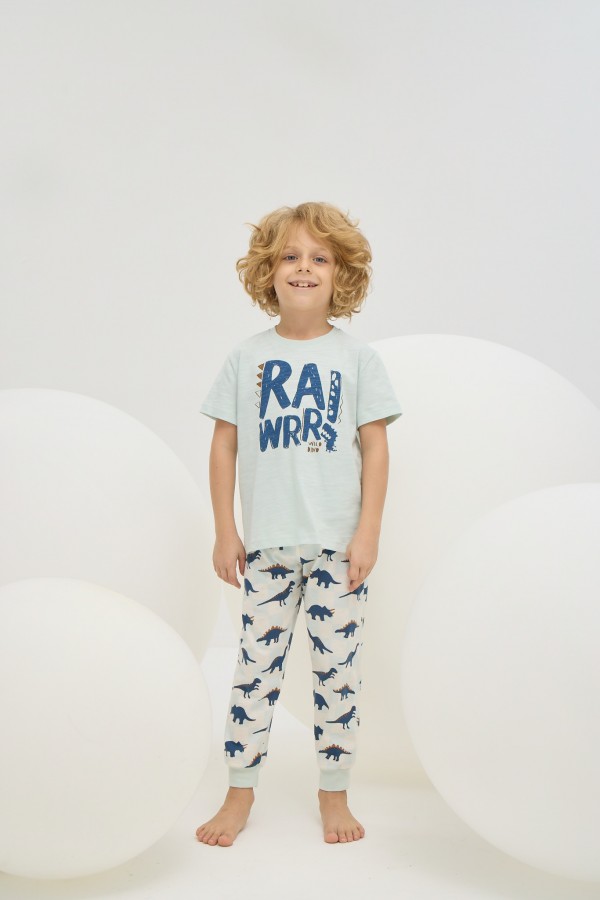 8781 Erkek Çocuk Baskılı Pijama Takım-TURKUAZ
