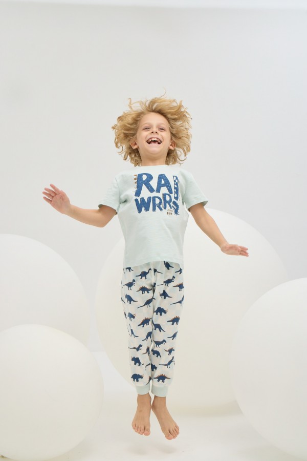8781 Erkek Çocuk Baskılı Pijama Takım-TURKUAZ