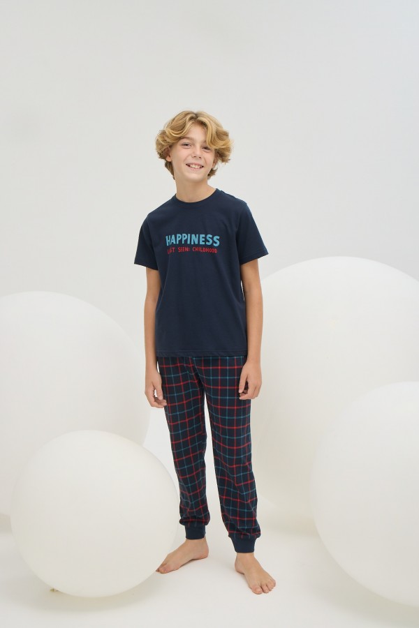 8800 Erkek Çocuk Baskılı Pijama Takım-LACİVERT