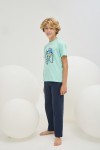 8808 Erkek Çocuk Baskılı Pijama Takım-TURKUAZ