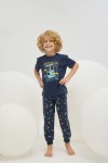 8807 Erkek Çocuk Baskılı Pijama Takım-LACİVERT