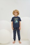 8807 Erkek Çocuk Baskılı Pijama Takım-LACİVERT