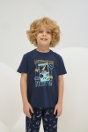 8807 Erkek Çocuk Baskılı Pijama Takım-LACİVERT