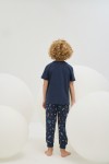 8807 Erkek Çocuk Baskılı Pijama Takım-LACİVERT