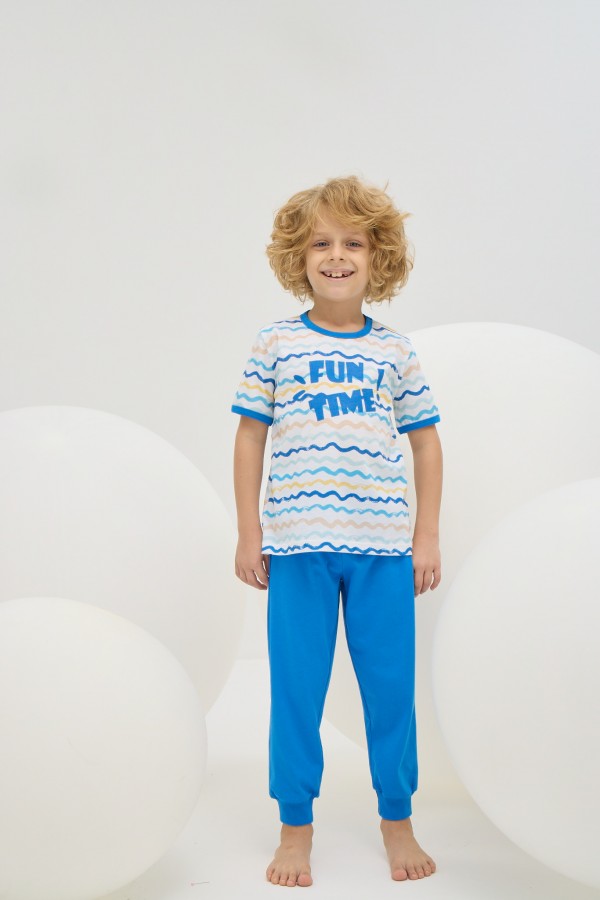 8812 Erkek Çocuk Baskılı Pijama Takım-DALGA DESEN DJ002487 / 2896