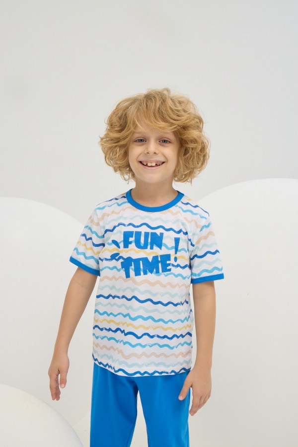8812 Erkek Çocuk Baskılı Pijama Takım-DALGA DESEN DJ002487 / 2896