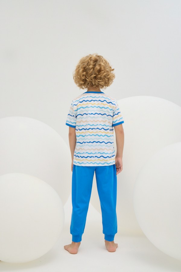8812 Erkek Çocuk Baskılı Pijama Takım-DALGA DESEN DJ002487 / 2896