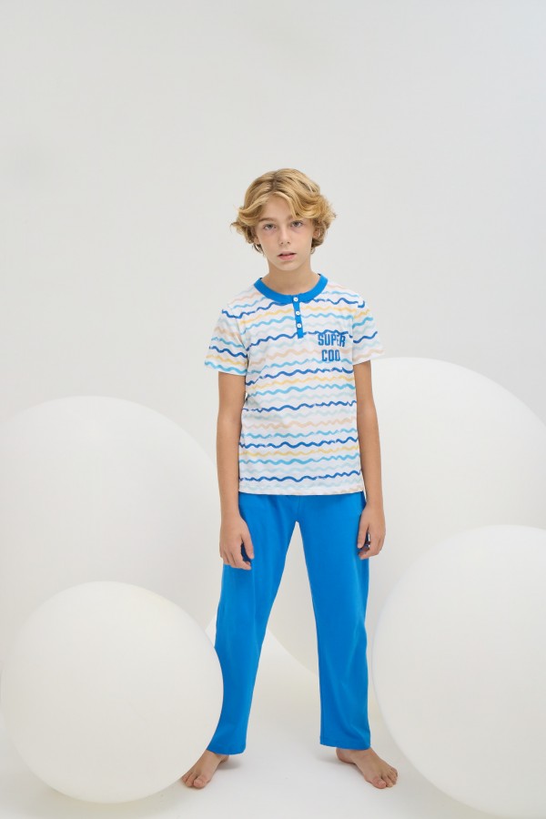 8813 Erkek Çocuk Baskılı Pijama Takım-DALGA DESEN DJ002487 / 2896