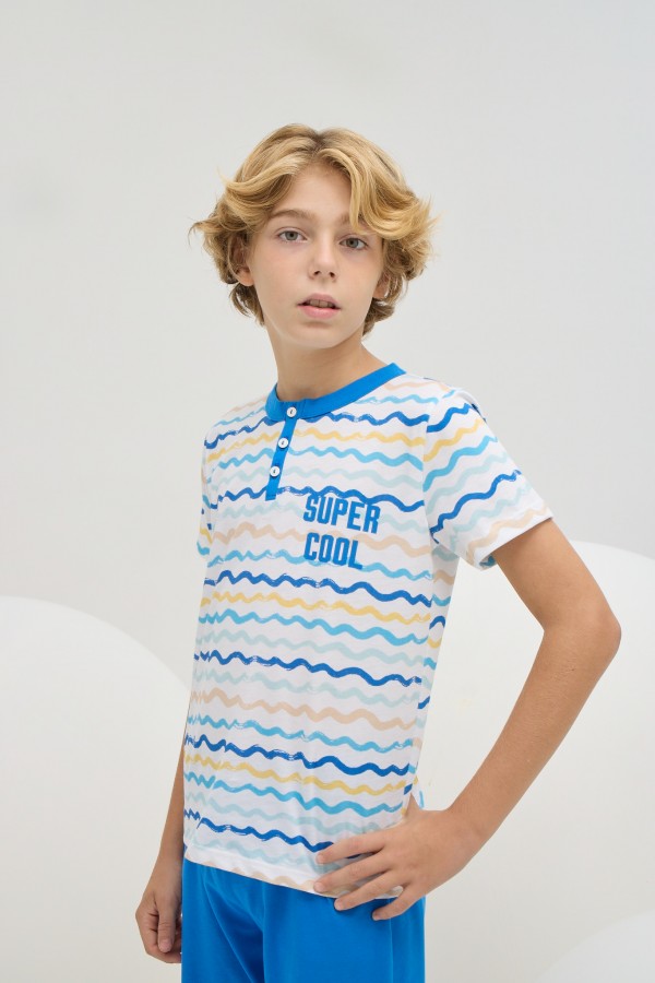 8813 Erkek Çocuk Baskılı Pijama Takım-DALGA DESEN DJ002487 / 2896