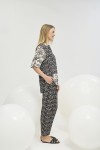 21270 Kadın Düğmeli Pantalon Takım-SİYAH LEOPAR 28908 / 2823