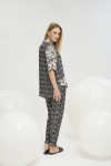 21270 Kadın Düğmeli Pantalon Takım-SİYAH LEOPAR 28908 / 2823