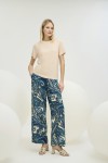 21352 Kadın Desenli Pantalon Takım-VANİLYA