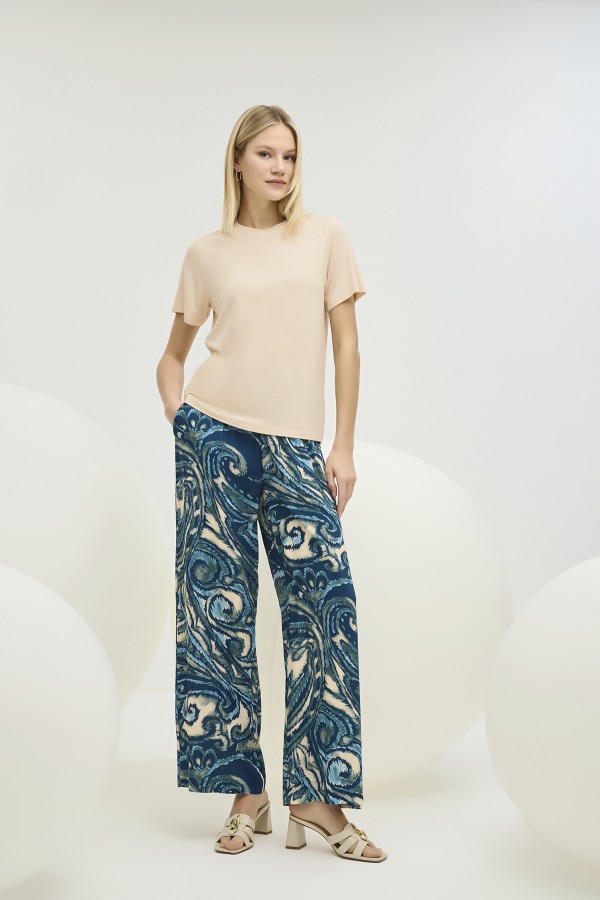 21352 Kadın Desenli Pantalon Takım-VANİLYA