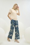 21352 Kadın Desenli Pantalon Takım-VANİLYA