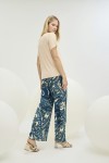 21352 Kadın Desenli Pantalon Takım-VANİLYA