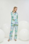21253 Kadın Desenli Gömlek Pantalon Takım-DESENLİ 27980-02 /2813