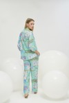 21253 Kadın Desenli Gömlek Pantalon Takım-DESENLİ 27980-02 /2813