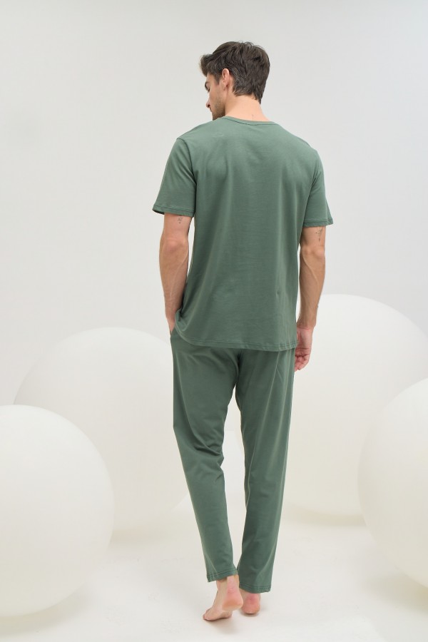9599 Erkek Baskılı Pijama Takım-YEŞİL