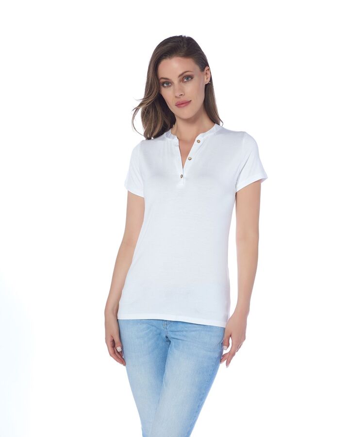 12325-1 Kadın Düğmeli T-Shirt 