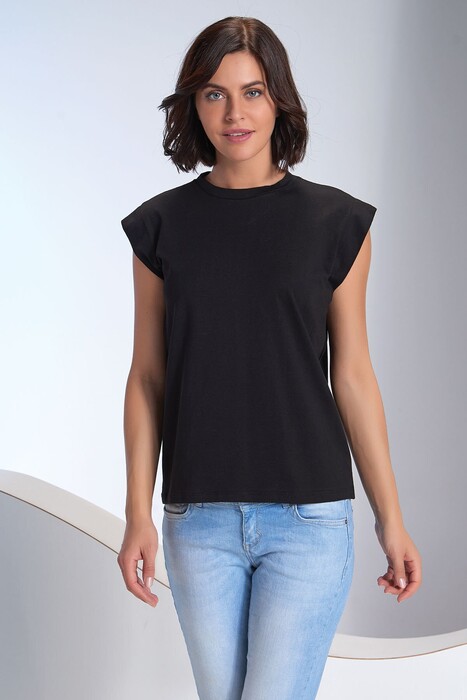 SEVİM - 12400-1 Kadın Bisiklet Yaka Kolsuz T-Shirt