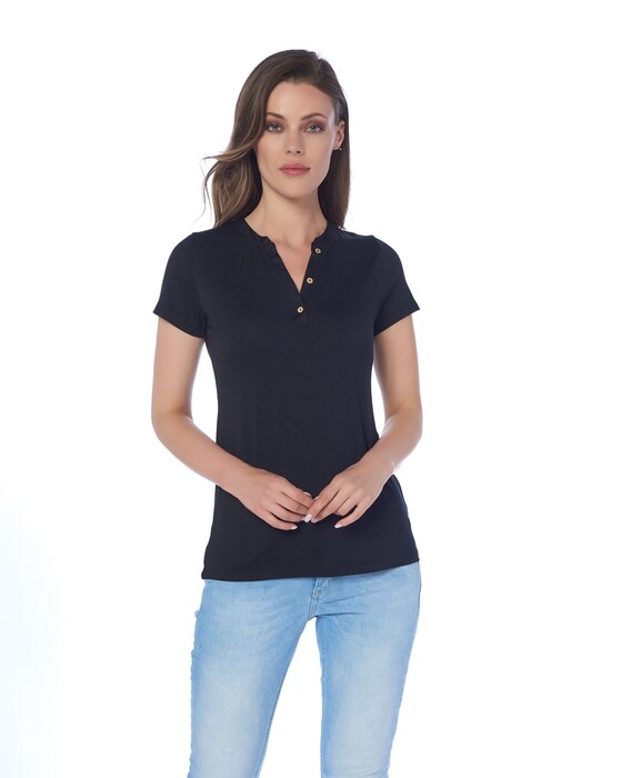 SEVİM - 12325 Kadın Düğmeli T-Shirt