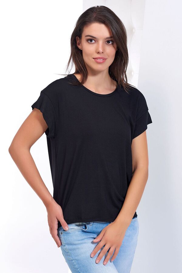 12326-1 Kadın Viskon Basic T-Shirt 